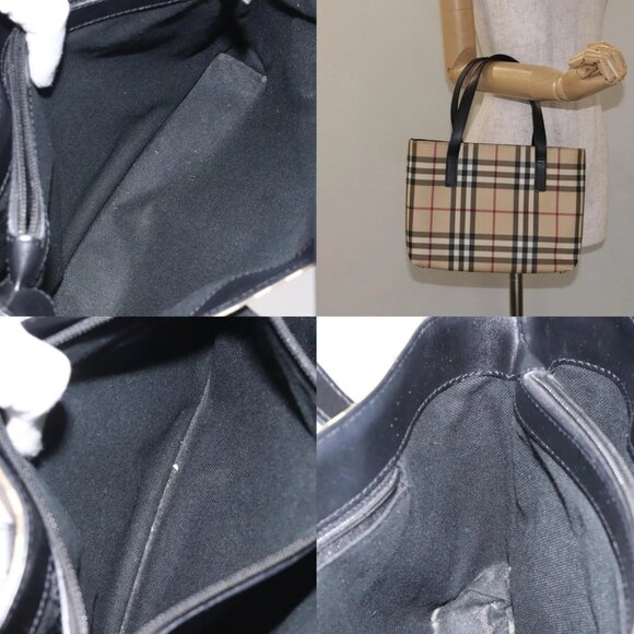 BURBERRY Nova Check Hand Bag PVC Beige Silver Auth - Picture 16 of 16